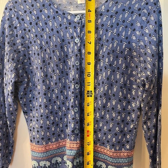 Garnet Hill Patterned Blue Lightweight Cardigan 100% Merino Wool 3/4 Sleeves - Picture 8 of 11
